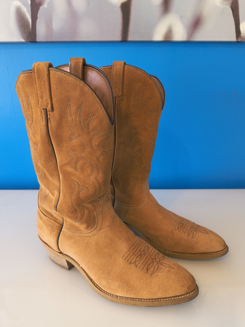 Vtg. Laredo Men's Suede Western Cowboy Boots - Tan